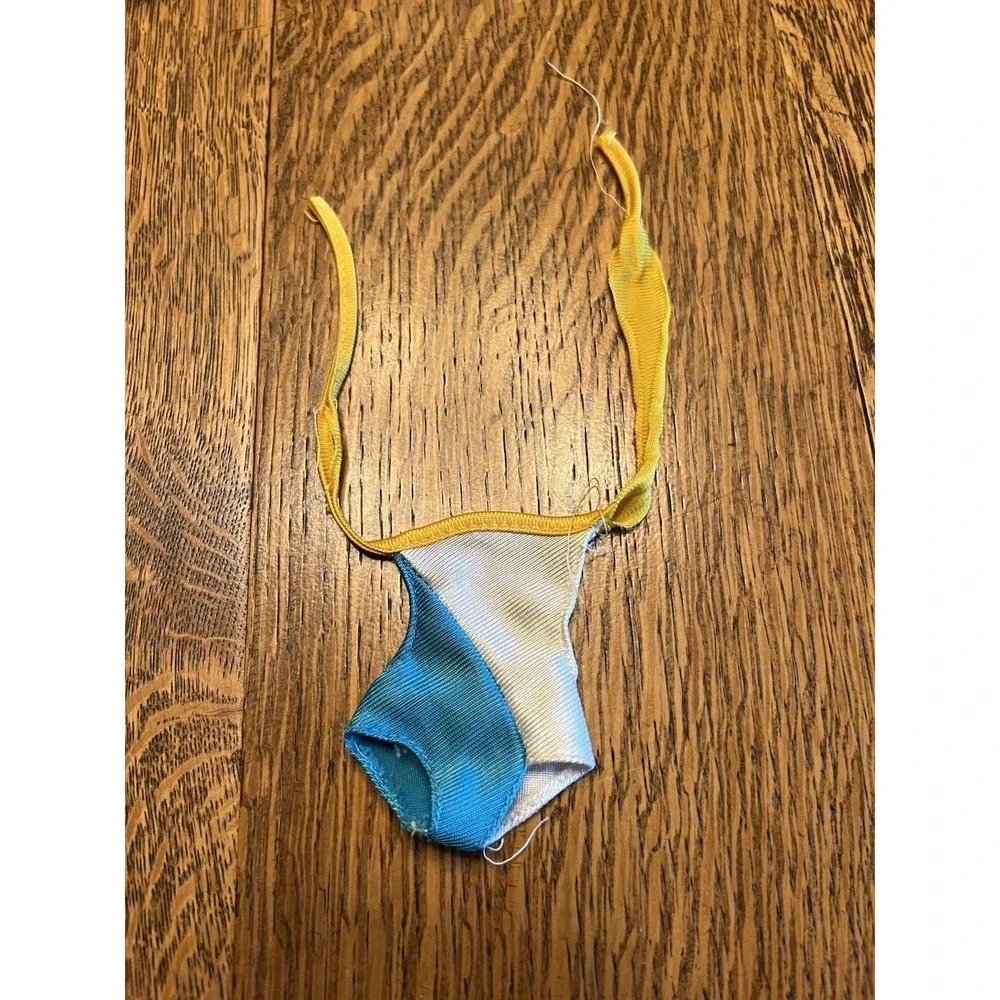 Vintage Barbie Swimsuit 1980 My First Colorblock Teal White Halter One Piece VTG
